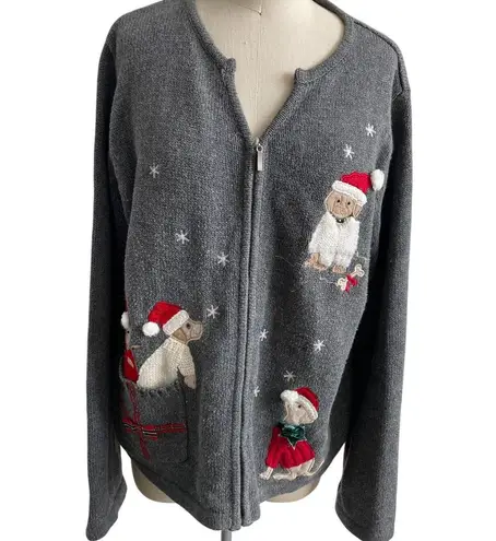 CRAZY HORSE Full Zipper Christmas Cardigan Novelty Dog Sweater Large