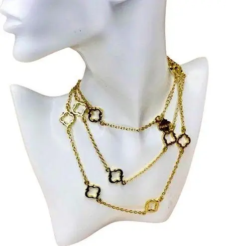 FORNASH Quatrefoil Gold Tone Necklace with lobster claw clasp 42 inches long