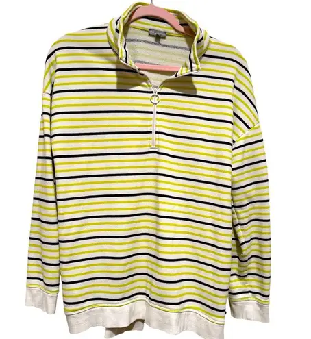 Talbots  STRIPE CLASSIC FRENCH TERRY HALF ZIP COTTON WHITE GREEN BLUE PULLOVER M