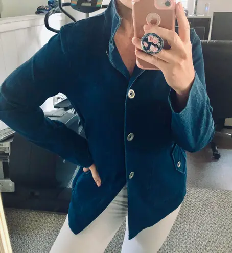 Denim Button Front Shirt Jacket Stretch Blazer Blue