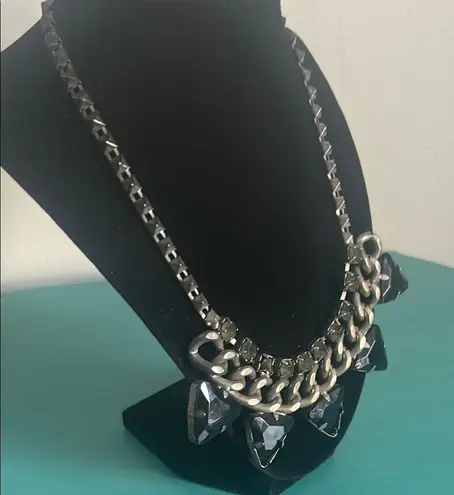 Chunky Statement Black Onyx Smoky Quartz Rhinestone Colored Gunmetal Necklace