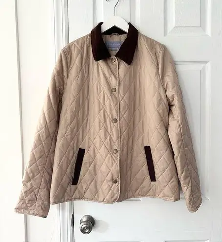 Laura Ashley Beige Diamond Quilted Button Chore Jacket Brown Corduroy Trim Large
