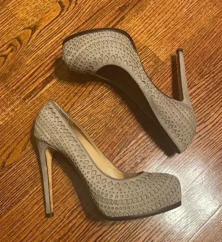 Pour La Victoire  Taupe Laser Cut Out Platform Heels