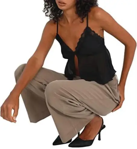 Sexy Elegant Mesh Sheer Black Lace Trim Camisole S