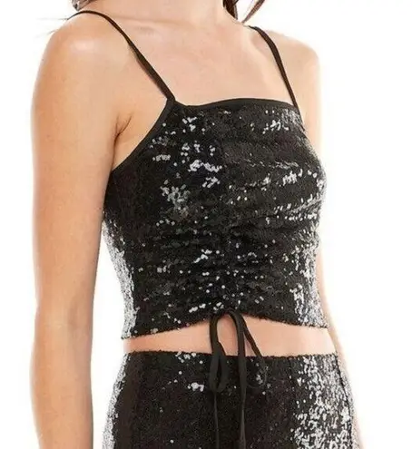 WAYF Emma Rose Top Women's Small Black Sequin Crop Sleeveless Blouse