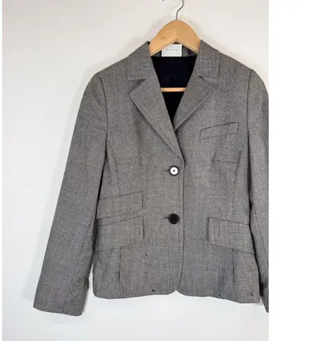 Akris Punto Women Blazer Gray Two Button Plaid Suit Jacket Notched Office Size 6