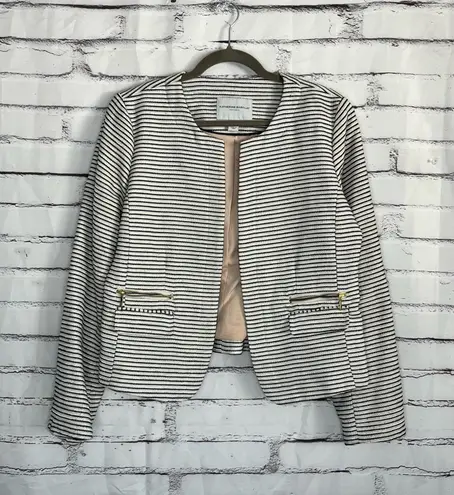 Katherine Barclay Striped Open Front Blazer Jacket Black White Women’s L Neutral