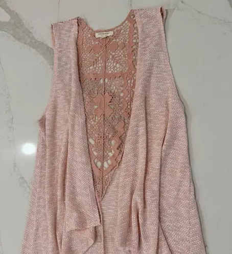 Living Doll Open Front Embroidered Sleeveless Duster Cardigan Womens Medium Pink