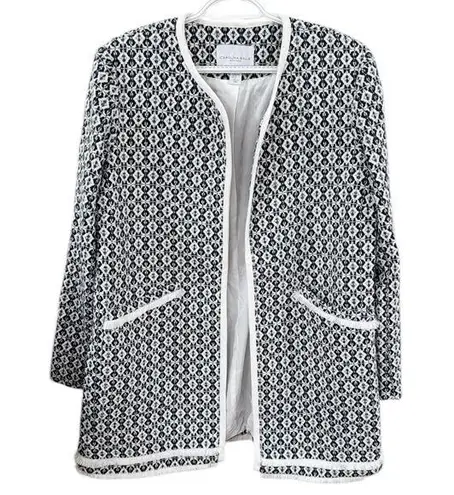 Carolina belle Montreal Open Front Tweed Fringe Long Blazer Jacket Size XL