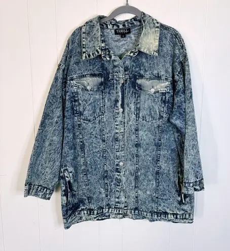 Thrill Jeans Acid Wash Lightweight Denim Jacket With Graphic Back 1X Blue