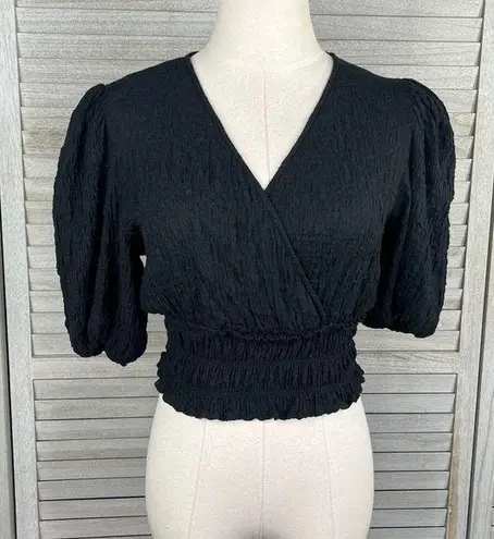 Mango  Cropped Gauzy Puff Sleeve Blouse Black-Small