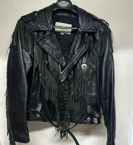 Vintage Wilson Black Leather Fringe Motorcycle Jacket Size undefined