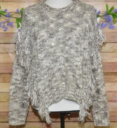 Dear John Ladies Brown Cable Knit Tassel Sweater Size M Pullover Chunky Warm