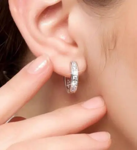 925 Silver Plated Cubic Zirconia CZ Diamond Small Hoop Earrings for Women Men