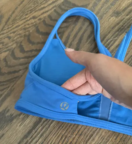 Lululemon centered energy strappy open back sports bra in blue porcelaine