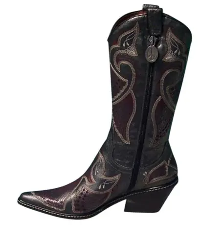 Donald Pliner Western Black Metallic Leather Intricate Stitch Boot New $750 NWT Size 6.5