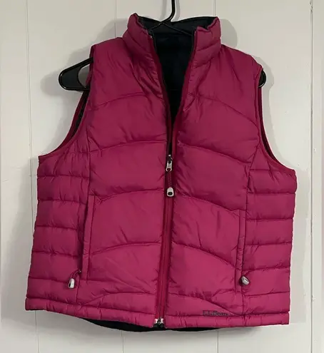 L.L. Bean Reversible Black/Pink Puffer Sleeveless Goose Down Quilted Size Medium Pink