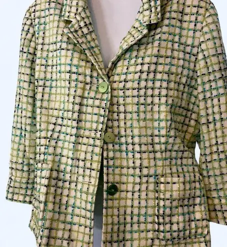 Green & White Plaid Tweed Blazer w 3/4 sleeves SagHarbor 16P Size 16