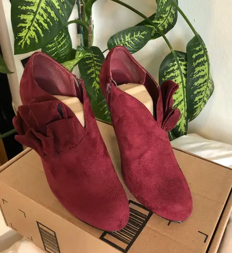 Call it spring Burgundy Suede Stiletto Booties with Bows