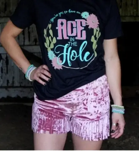 Crazy Train NWT pink velvet fringe shorts with belt loops size XXL