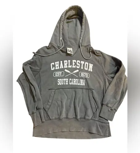 Charleston South Carolina Distressed Hoodie Cozy Graphic Sweatshirt Grunge Sz L Gray