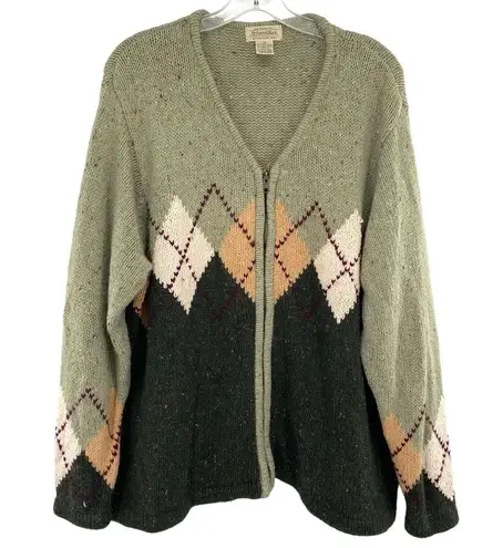 st. john's bay St John’s Bay Women’s Vintage Wool Blend Argyle Zip Up Cardigan Sweater