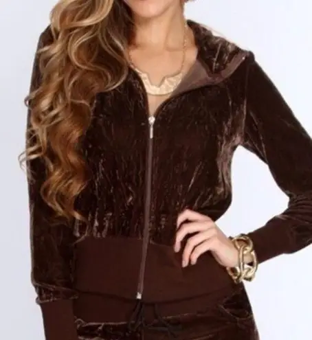 Brown Velour Zip Up Hoodie Jacket