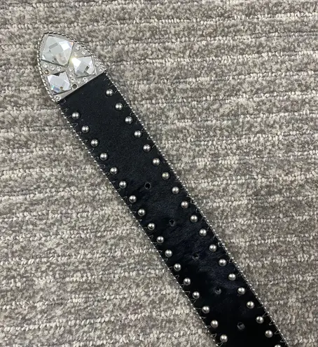 Western Leather Black Calf Hair Studded Rhinestone Embellished Statement Belt