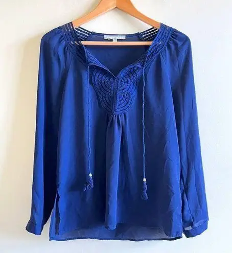 Daniel Rainn Anthropologie Blue Women's Printed Peasant Top Blouse Long Sleeve PS