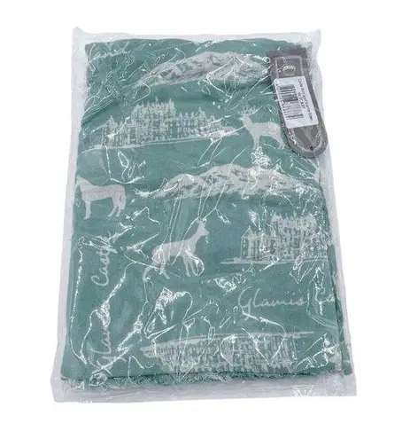 NEW Earth Squared Lady of Glamis Castle Print Fringe Neck Scarf Granite Green