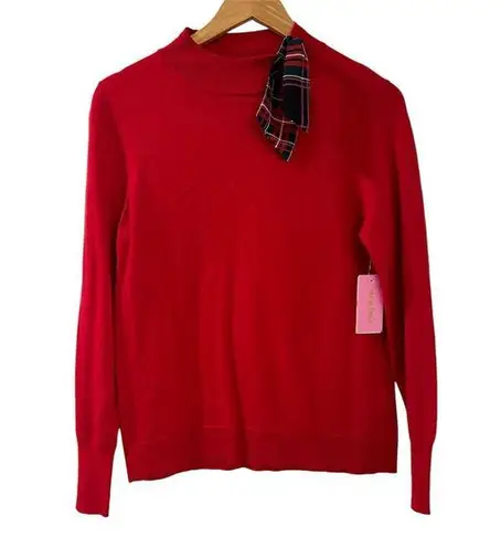 Riley & Rae Sweater Women's Size S Red Mockneck Knit Plaid Bow Christmas NEW