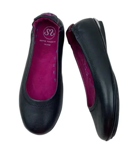 Massini *Soto Ballet Flats Womens 36 Black Leather Comfort Orthopedic Footbed