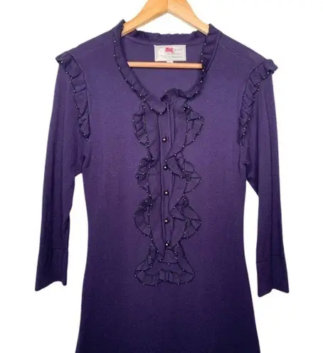 Yoana Baraschi Anthropologie Stretch Knit Long Sleeve Beaded Ruffle Dread Small