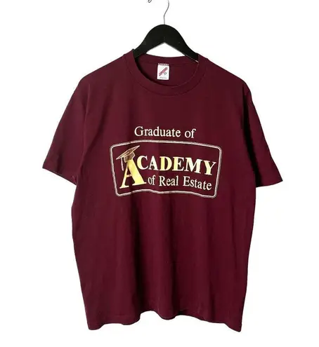 Vintage 80s 90s Academy of Real Estate T Shirt Red Extra Large XL USA Solid Logo