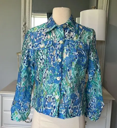 Ruby Rd  Blue Floral Button Down Front Blouse Womens 6P Linen Coastal Grandma thumbnail 6