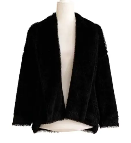 Madison Jacket Coat Black Faux Fur Tipped Fox Open Front Swing Coat Small
