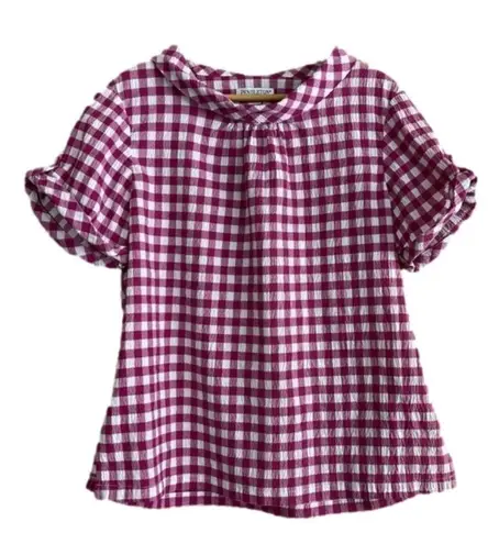 Pendleton Vintage gingham check gauzy reversed Peter Pan collar blouse size XL