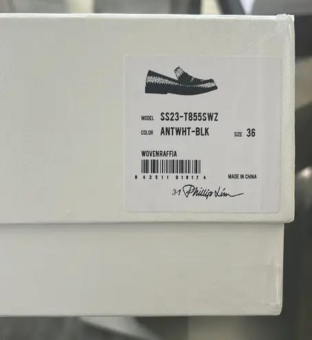 3.1 Phillip Lim Alexa Raffia & Leather Penny Loafers in Antique White/Black NEW