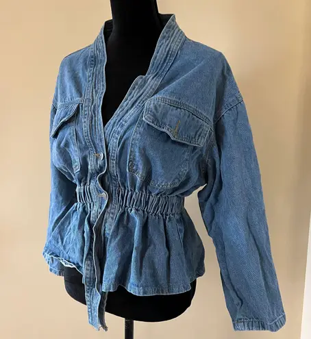 Drop Shoulder Denim Jacket Coat Trench Cardigan Blouse Loose Slim Waist Blue