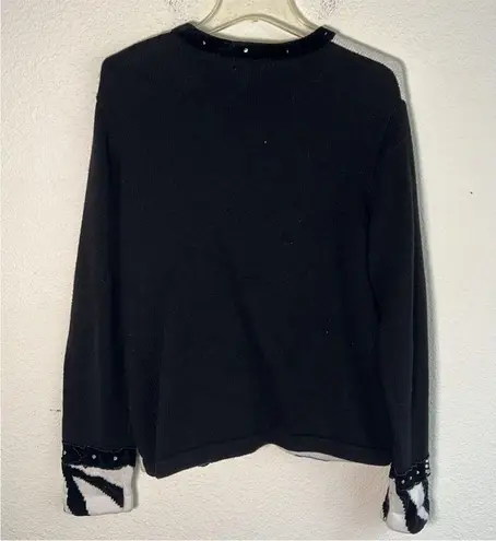 Vintage 90s Berek Animal Print Sweater Sequin Rhinestone Black & White Dots XL