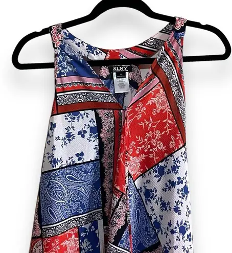 Slny Bandana-Print Handkerchief-Hem Dress Sleeveless V Neck MIDI Dress