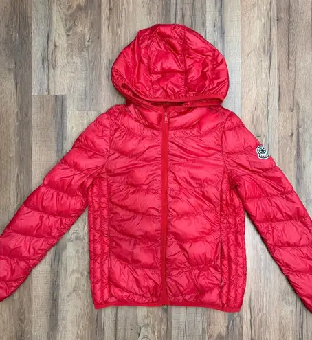 La Babité Red Down Puffer Jacket Hooded Lightweight Warm Coat Women's S Size 4