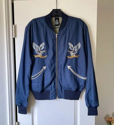 RRL Reversible Bomber Jacket Eagle Embroidery Twill Western Indigo Tan 4 EUC Blue Size undefined