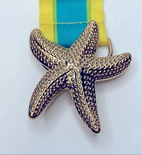 Talbots  Yellow and Blue Striped Ribbon Belt with a Gold Starfish Buckle. - Image 3