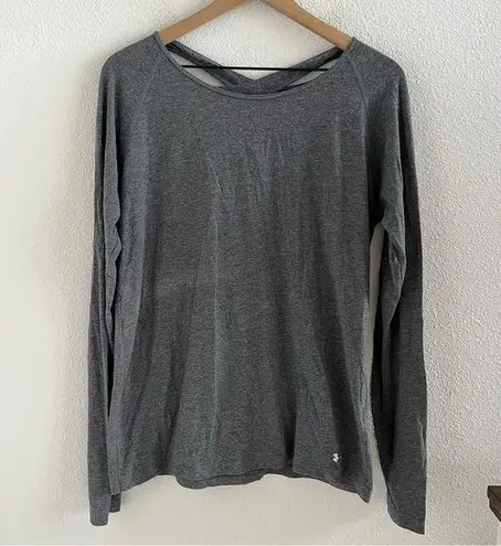 Under Armour  Gray Long Sleeve Loose Heatgear Open Back Strappy Stretch Large