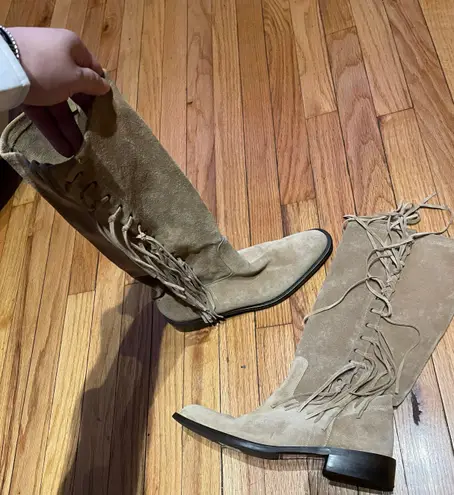 Coach Arianna Suede Fringe Boots Tan Western Cottage Cowgirl Women's Size 8.5 Riding 