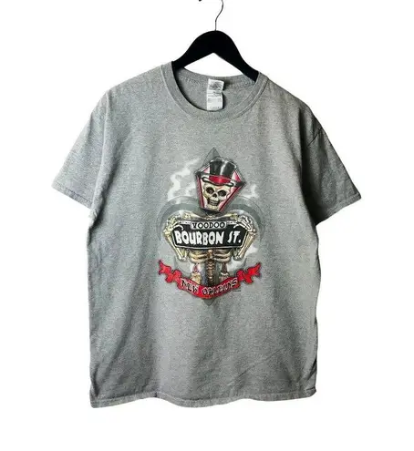 2000 Vintage Y2K Voodoo Bourbon St New Orleans T Shirt Gray Large L Skeleton