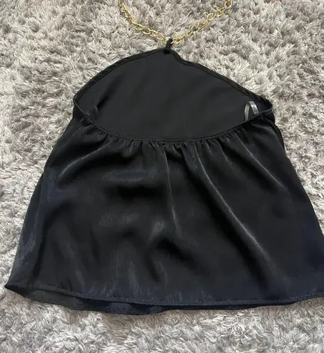 Free Kisses Black Silk Gold Chain Halter Top