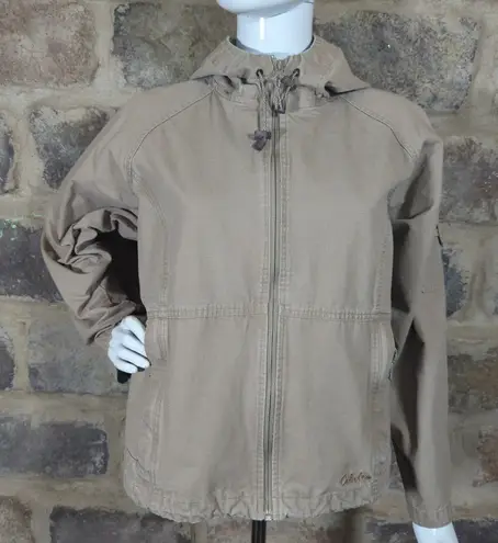 Cabela's Jacket Cotton Ripstop Hooded Tan Full Zip Woman's Size Large Neutral