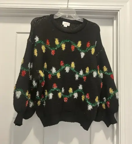 Women’s Size Small Christmas Lights Black Sweater Holiday Whimsy Party Festive